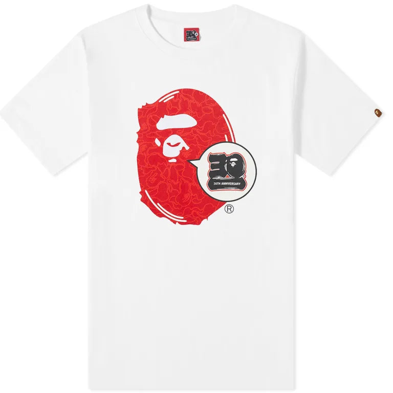 A BATHING APE 30TH ANNIVERSARY APE HEAD T-SHIRT ROJO